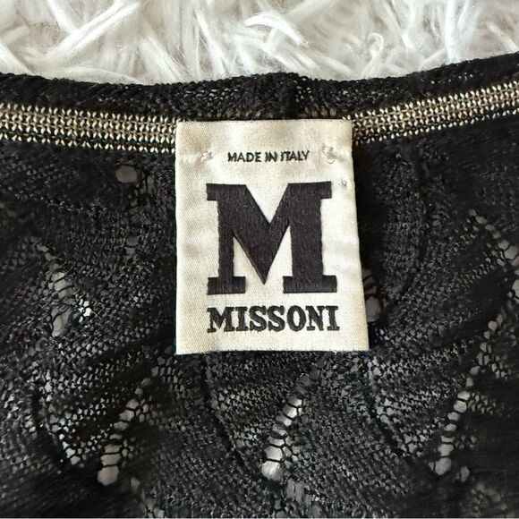 Missoni Black Open Knit Wool Sweater Dress with Chevron Trim Size IT 44 US 8 - Picture 4 of 11